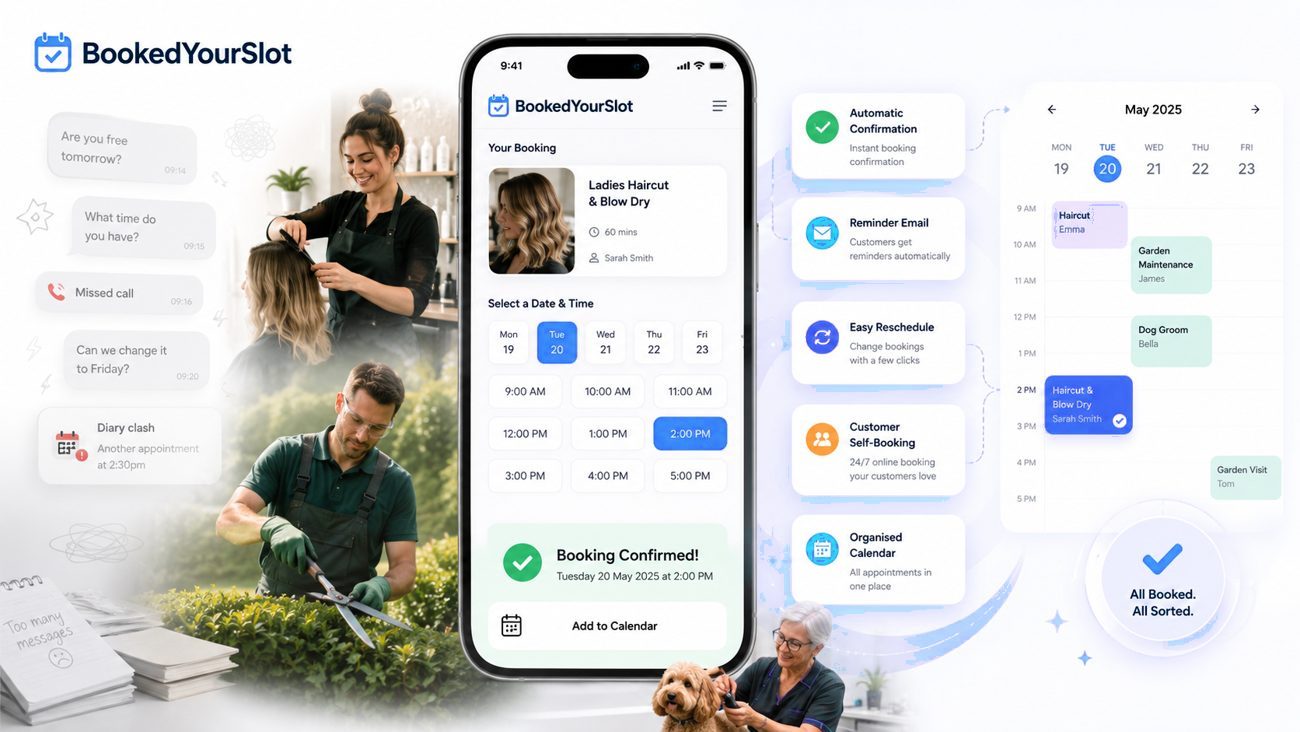 A customer booking an appointment on their phone while the booking is confirmed automatically